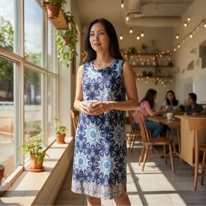 Chic Navy Patterned Midi Dress